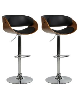 Set of 2 Bar Chairs BAKU Faux Leather Swivel Black
