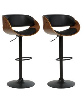 Set of 2 Bar Chairs BAKU II Faux Leather Swivel Black
