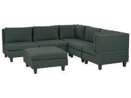 5 Seater Left Hand Modular Fabric Corner Sofa with Ottoman Dark Green UNSTAD