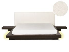 KEWI Bedframe with LED Boucle 160 x 200cm EU Kingsize Bed Dark Ash Wood