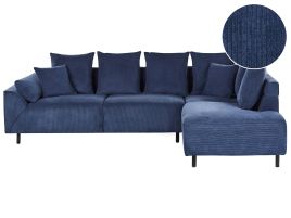 Left Hand Corduroy Corner Sofa Blue LUNNER