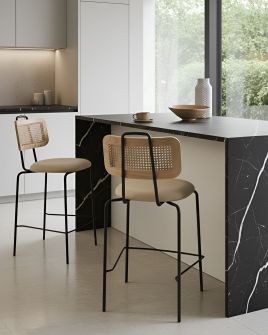 BIKUXA Faux Leather Bar Stool Set of 2 - Light Beige