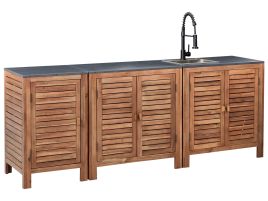 HORNWELL Wooden 3 Piece Outdoor Kitchen Set with Sink 210 cm - Brown with Black