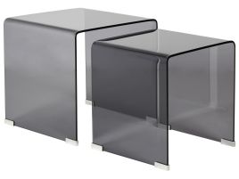 Set of 2 Glass Side Tables Black KENDALL