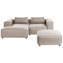 COMLEIGH Fabric 3 Seater L Shaped Corner Sofa - Light Brown, Right Hand Facing