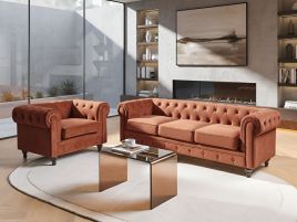 GLENFORD Velvet 4 Seater Sofa Sets - Brown