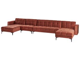 6 Seater U-Shaped Velvet Sofa Bed Red ALNES