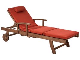 BALSA Wooden Sun Lounger with Cushion - Red