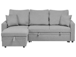 GRIMDON Faux Linen 3 Seater L Shaped Corner Sofabed - Grey, Left Hand Facing