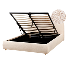 BIGNAC Double Boucle Fabric Ottoman Storage Bedframe - Light Beige