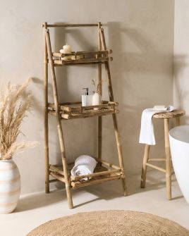 BIXARO Bamboo Wood Bathroom Shelving Cabinet - Natural