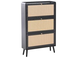 LUMINARA 3 Compartment Rattan Shoe Cabinet - Black