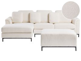 Right Hand Boucle Corner Sofa with Ottoman White OSLO