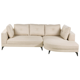 NORALITH Faux Linen 3 Seater L Shaped Corner Sofa - Light Beige, Left Hand Facing
