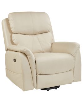 Electric Recliner Chair GLORIE with Massage Faux Leather Cream