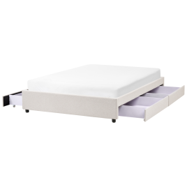 ORYEN Double Fabric Bedframe with Storage Drawers - Light Beige