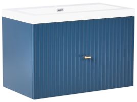 ATWELLON Wall Mounted Vanity Unit with Basin with Gold Handle - Dark Blue