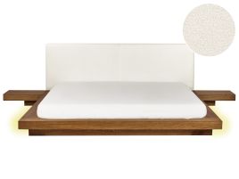 KEWI Bedframe with LED Boucle 180 x 200cm EU Super Kingsize Bed Natural Ash Wood