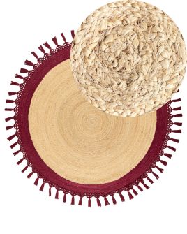 Round Jute Area Rug Diameter 140 cm Beige and Red MARTS