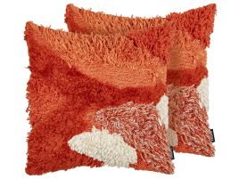 Set of 2 Decorative Cushions SAGENIA Cotton 45 x 45 cm Orange Abstract Pattern