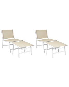 Set of 2 Garden Chairs MARCEDDI with Footstool Metal White/ Beige