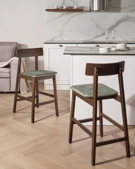 BIMEXO Rubberwood Bar Stool Set of 2 - Green and Dark Brown