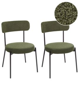 Set of 2 Dining Chairs ALLISON Boucle Dark Green