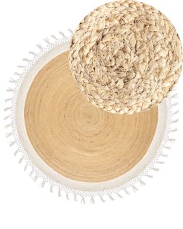 Round Jute Area Rug Diameter 200 cm Beige and White MARTS