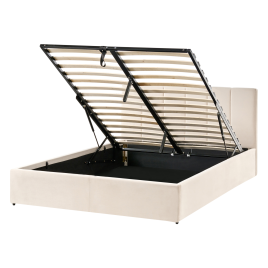 SEREN Double Velvet Ottoman Storage Bedframe - Light Beige