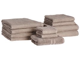 Set of 11 Towels AREORA Cotton Taupe