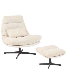 Swivel Armchair TOVIK with Footstool Fabric Light Beige