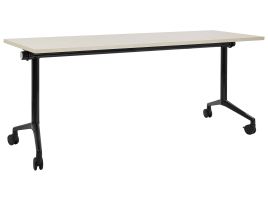Folding Office Desk with Casters 180 x 60 cm Light Wood and Black CAVI