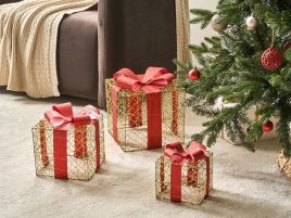 LYSOREN Set of 3 LED Christmas Gift Boxes Decoration - Gold