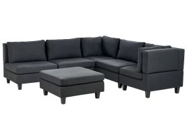 5 Seater Left Hand Modular Fabric Corner Sofa with Ottoman Black UNSTAD