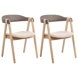 FOXDEN Fabric Dining Chair Set of 2 - Light Brown with Taupe