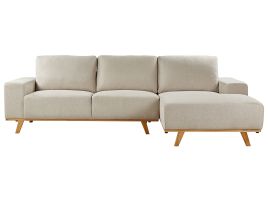 Left Hand Fabric Corner Sofa Beige NORA