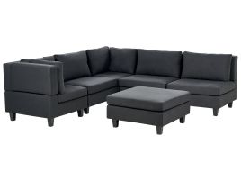 5 Seater Right Hand Modular Fabric Corner Sofa with Ottoman Black UNSTAD