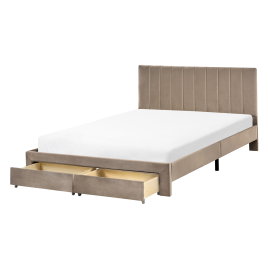 RENZA Double Velvet Bedframe with Storage Drawers - Taupe