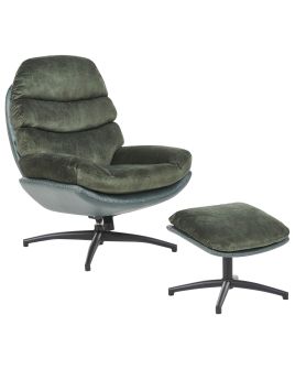 Swivel Armchair EIDE with Footstool Velvet Dark Green