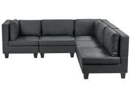 5 Seater Left Hand Modular Faux Leather Corner Sofa Black UNSTAD