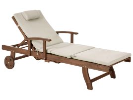 BALSA Wooden Sun Lounger with Cushion - Taupe