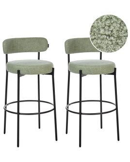 Set of 2 Bar Chairs ALLISON Boucle Light Green