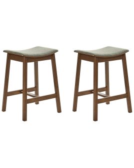 GLENDENWELL Wooden Bar Stools Set of 2 - Dark Brown with Green