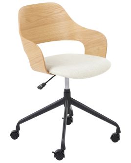 Linen Office Chair Light Wood and Light Beige NOVATO