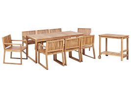 Garden Dining Set with Trolley 8 Seater SASSARI II Certified Acacia Wood Light Brown
