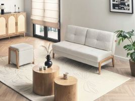 BOJAXO Boucle Fabirc 2 Seater Sofa with Pouffe - White