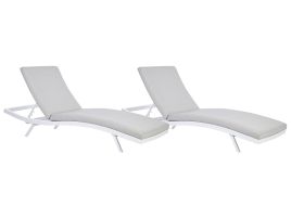 Set of 2 Fabric Reclining Sun Loungers Light Grey AMELIA