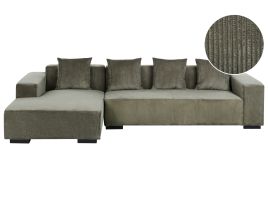 Right Hand Jumbo Cord Corner Sofa Green LUNGO