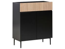 YLBTHE 2 Door Sideboard Wood Natural Ash Wood Black