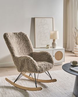 NAVERO Faux Fur Rocking Chair - Taupe